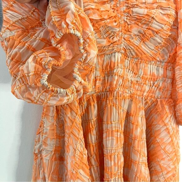 Jonathan Simkhai Chiffon Mini Dress in Orange and Cream, Size Small, NWT - Picture 6 of 12